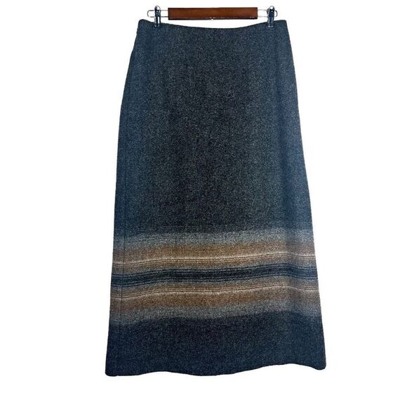 Cabela’s Women’s 100% Virgin Wool Gray Skirt with Brown Gray Stripes - Picture 1 of 4
